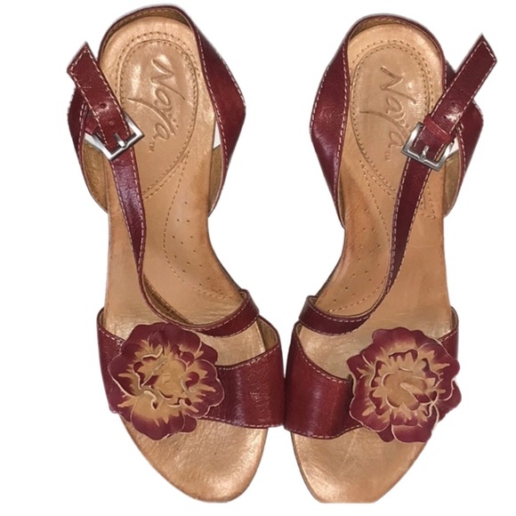 Naya Naturalizer Red Comfort Sling Back Heels Leather Comfort SandalsE…